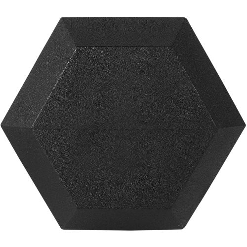 Hexagonal black rubber encased dumbbell for effective strength training and balance exercises.