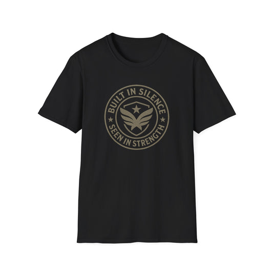 Unisex Softstyle T-Shirt - Built in Silence, Seen in Strength, Casual Wear, Gift for Friends, Motivational Tee
