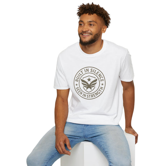 Unisex Softstyle T-Shirt - Built in Silence, Seen in Strength, Casual Wear, Gift for Friends, Motivational Tee