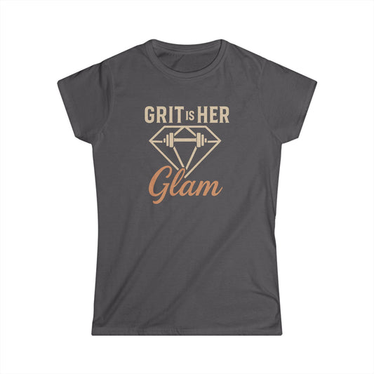 T-Shirt, Strong Woman Barbell Diamond Graphic Tee, Fitness Workout Top, Grit is her glam Shirt, Classy Strong Women's Tee, Gym Apparel,