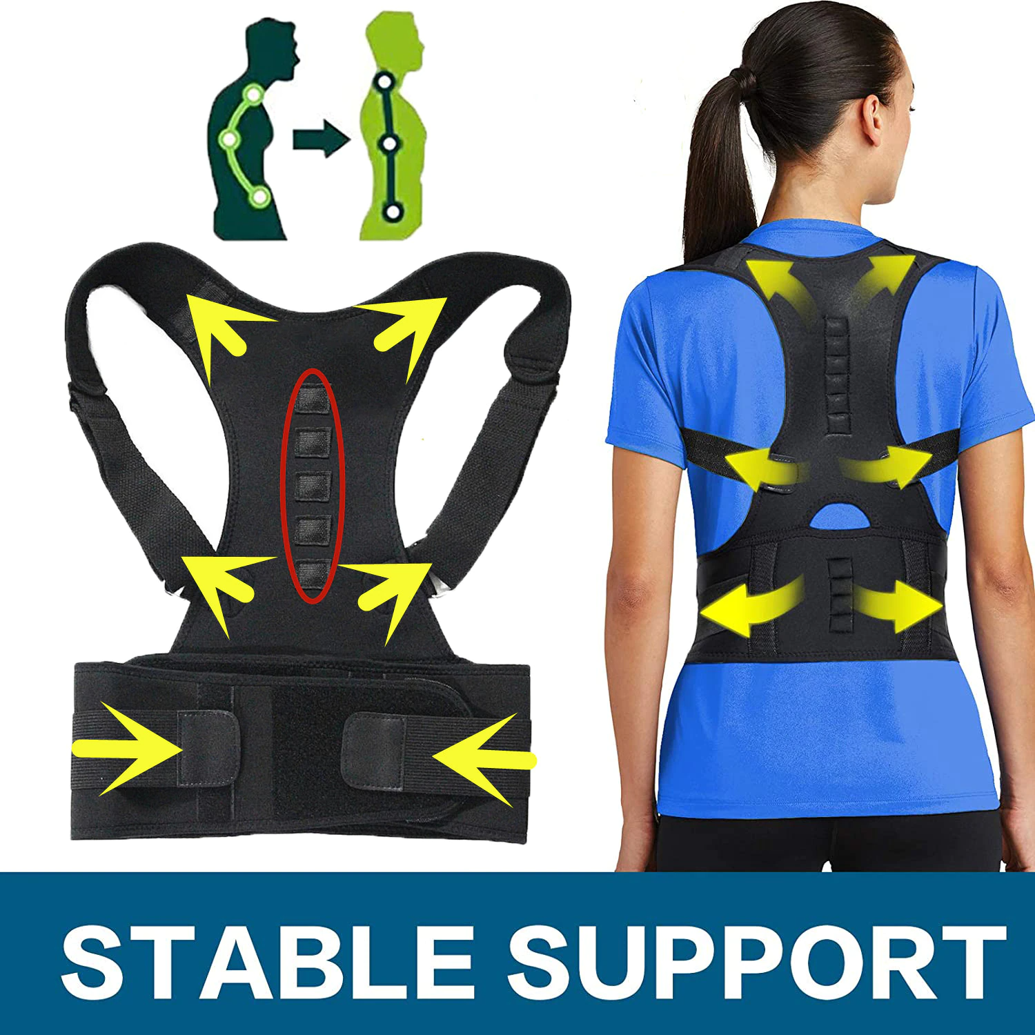 posture Corrector Support Magnetic Back Shoulder Brace Belt Band