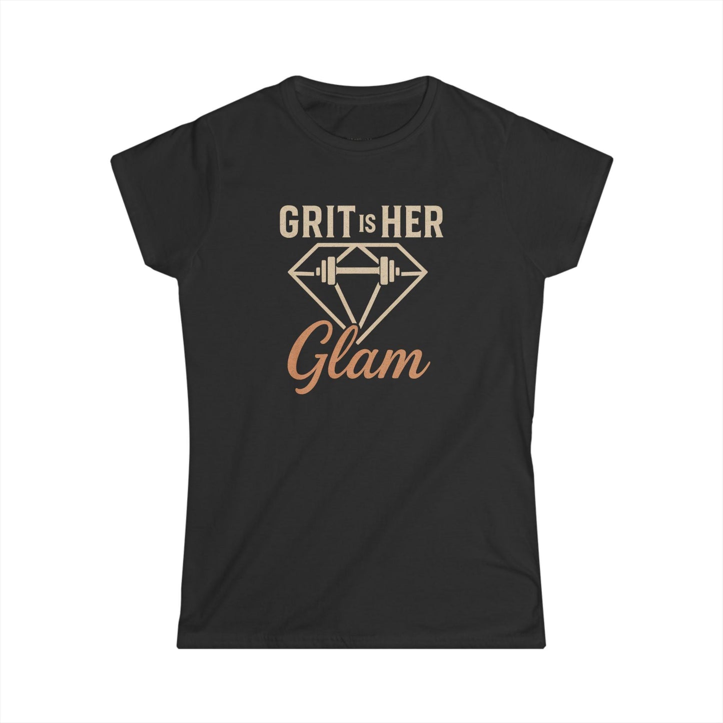 T-Shirt, Strong Woman Barbell Diamond Graphic Tee, Fitness Workout Top, Grit is her glam Shirt, Classy Strong Women's Tee, Gym Apparel,