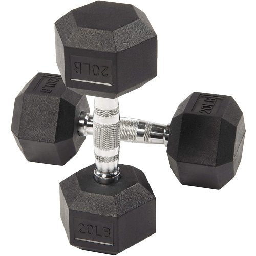 Balance From 20lb rubber encased hex dumbbell set for strength training and fitness exercises.